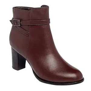 MONROW Pheobe Leather Block Boots for Women & Girl, Fashion Boots, Brown, 5UK