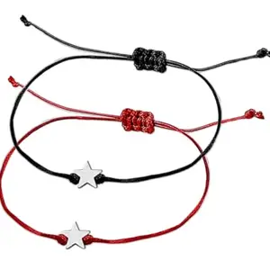 Bigwheels Black & Red Adjustable 2 Pcs Valentines Day Special Love Couples Matching Star Design Handmade Friendship Pinky Promise 2 In 1 Duo Wrist Band Cuff Dori Rope Bracelet