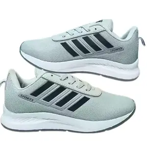 Men's Lightweight Mesh Running Shoes, Athletic Sports Trainers with Cushioned Sole, Grey with Black Stripes, Breathable Design (Green) (UK Footwear Size System, Adult, Men, Numeric, Medium, 7)