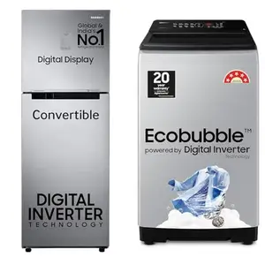 Samsung 236 L, 3 Star, Convertible, Digital Inverter with Display Frost Free Double Door Refrigerat, 8 kg, 5 star, Eco Bubble Tech, Digital Inverter Motor, Soft Closing Door, Fully-Automatic T
