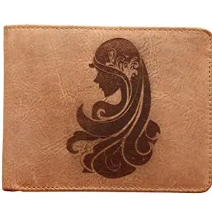 Karmanah Virgo Zodiac Sign Engraved Genuine Leather Wallet with Flap and RFID Protection. Grey