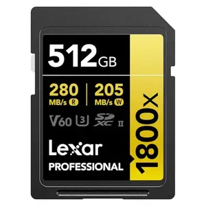 Lexar 512GB Professional 1800x UHS-II SDXC Memory Card (Gold Series)