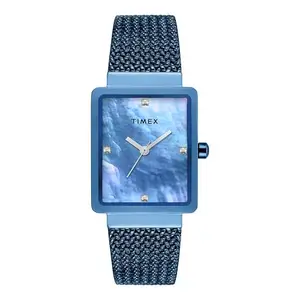 TIMEX Analog Watch for Women with Mother of Pearl Blue Rectangle Dial & Blue Stainless Steel Bracelet Band Water Resistant Women's Wrist Watches - TWEL20705