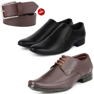 Stylish Trendy Formal Shoes/Party Shoes/ 2 Shoes Combo with Free Belt for Men and Boys (BAZAAR8836_VTR-401-Blk) Multicolor