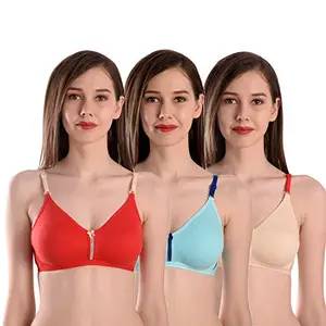 Shahnaz Women's Cotton Non-Padded Non-Wired T-Shirt Bra (Pack of 3) Size(30-40inch) (30, Multicolored)