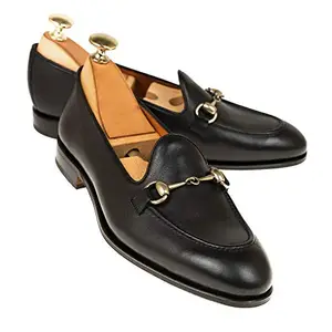 Costoso Italiano Black Leather Slip On Horse Bit Loafer Flats for Women (Numeric_2)