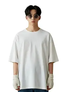 SMAN Men's Oversized T-Shirt – 190 GSM Cotton Round Neck Half Sleeve Tee | Drop Shoulder, Baggy Fit, Solid Casual Wear (Available in Black & White)(OVR-SD-184-WHT-M)