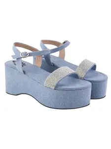 Shoetopia womens Sandal-1404 Blue Platform - 7 UK (Sandal-1404-Blue)