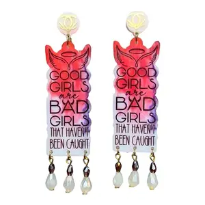 Little Crazy Company - Good Girl (013) Contemporary Fashion Jewellery Quirky Multi Colour Earrings for Modern Women & Girl Trendy Unique Fun Statement Jhumka Dangler Drop Earrings for Anime Party Birthday Anniversary & gift.