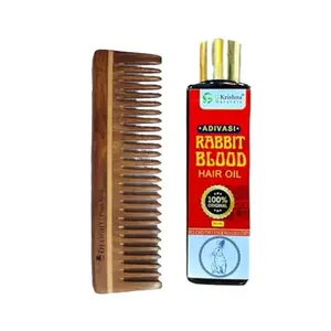G Krishna Naturals Hair Brushes Wooden Neem Comb & Flaxseed Conditioner for Women & Men | Durable Long Lasting Wood Kangi and Hair Conditioner for Natural Hair Growth (Pack of 1 Each)(GKNAPC1-08)