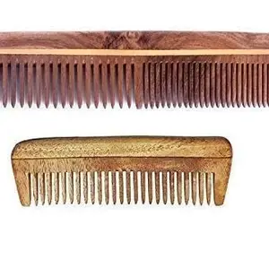 Fully Natural Handmade Wooden Comb for Men and Women (Combo of 2, Brown)
