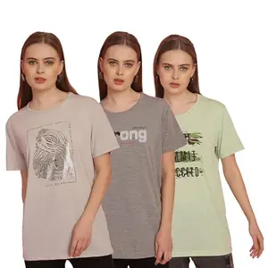 Mack JONNEY Printed Multicolor Round Neck Cotton Half Sleeves Tshirt for Women(Pack of 3)-MACK631329