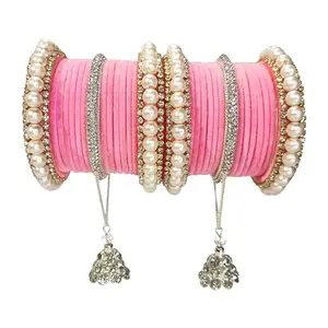 Pink velvet bridal bangle with bridal chuda set for women and girls for any event, party and wedding (2.6)