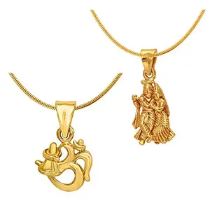 Mahi Gold Plated Combo of Two Radha-Krishna & Shiva Unisex God Pendants CO1104596G