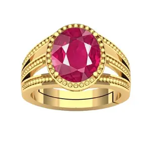 APSSTONE 12.25 Ratti Natural Certified Ruby/Manik Birthstone/Astrology/Rashi Ratan Adjustable Gold Plated Ring for Men & Women