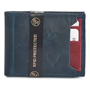 Fawnlink Men Blue Casual Formal Genuine Leather RFID Wallet