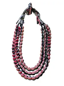 PandoraBox Three Layered Multicolour Cotton Bead Necklace Jewellery Latest Cotton Cloth Ball Fashion Jewellery for Women and Girls With Evil Eye Band Gift