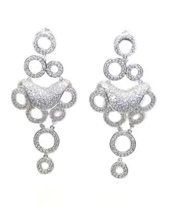 Rajasthan Gems Long Earrings Silver 925 Sterling Dangle Drop Women Zircon Stone Handmade D763