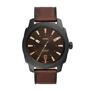 Fossil Men Leather Machine Analog Black Dial Watch-Fs5972, Band Color-Brown