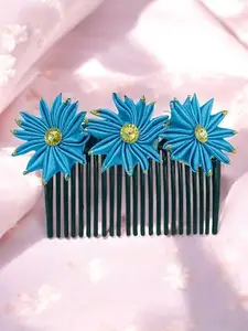 Gadinfashion™ Flower Hair Comb/Flower Pin For Women/Girls, Handmade Flower Side Comb Clip Fancy Hair Clips/Comb Pin Pack-01, Color-Blue