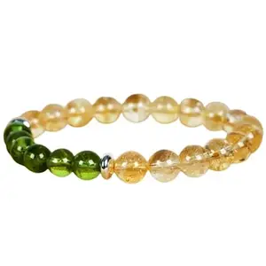 RRJEWELZ 8mm Natural Gemstone Citrine & Peridot Round shape Smooth cut beads 7.5 inch stretchable bracelet for men. | STBR_RR_M_02817