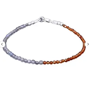 LKBEADS Natural Round Shape Smooth Cut Beads Stretchable Bracelet for Men & Women Labradorite & Hessonite Garnet Rondelle Faceted Multicolor 7 Inch Adjustable Bracelet