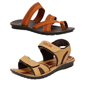 Liboni Mens Comfort Brown Slippers & Sandals Combo Pack of -2 (6)