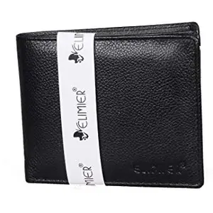 Elimier Men’s Wallet Black (Genuine Leather,2+Transparent ID Window,4+Card Slots Carry Credit/Debit Cards,2+Thumb Slot Outside,2 Cash Currency Slot) by elimier