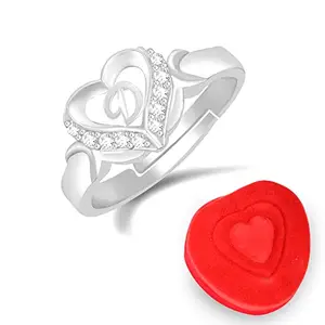 MEENAZ Rings for Women Girls Couple Valentine Gift girlfriend Wife lovers CZ AD American diamond Adjustable Silver Love Gifts Initial Letter D Name Alphabet Stylish Heart Ring Heart box gift Red -133