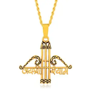 DULCI Gold Plated Brass Lord Engraving Jai Shree Shyam Teen Baan Locket Pendant Chain Necklace Jewellery
