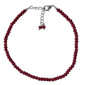 LKBEADS Silver Plated Bracelet with Red Faceted Red Jasper Beads – Round 2-2.5mm – 7 inch Adjustable – For Men & Women|LK_STACK_05765