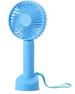 Portable Handheld Mini Fan, USB Rechargeable, Desktop Stand, Blue