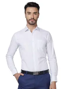 Park Avenue Slim Fit Striped Medium Blue Shirt (Size: 46)-PMSX18024-B4