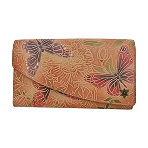Anuschka Women's Hand-Painted Genuine Vegetable Tanned Leather Accordian Flap Wallet - Tooled Butterfly Multi