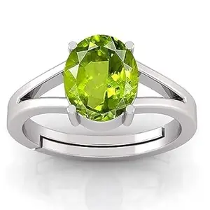 SIDHARTH GEMS 10.00 Ratti Certified Natural Green Peridot Gemstone Silver Plated Adjustable Panchdhatu Ring/Anguthi for Men and Women Lab Approved