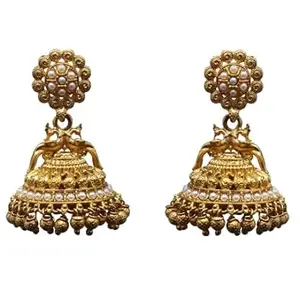 SHREE NAGNESHI 18K Gold Plated Traditional Ethnic South Indian Meenakari Jhumka/Jhumki Earrings for Women & Girls.