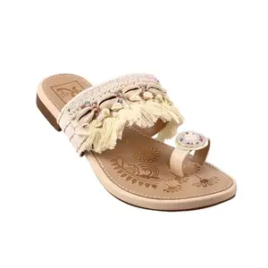 Beige Codi dhaga slipper A13 (white, UK Footwear Size System, Adult, Women, Numeric, Medium, 5)