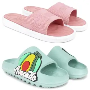 Pampy Angel Combo Pack of 2 Slipper/Flip Flops/Slides/Clogs/Sandals with Adjustable Back Strap for Women,(Buckle-Pink,T-Acado-Green),37 (Euro)