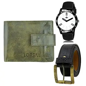 LOREM Mens Combo of Watch with Artificial Leather Wallet & Belt FZ-LR57-WL22-BL01