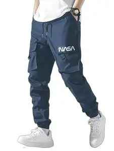 New Men's Lycra Midrise Elastic Waist Trackpant (NASA_Blue_9_S)