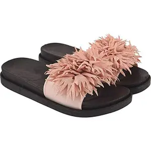 Joda Ghar Women's Slippers Indoor House or Outdoor Latest Fashion Peach Flower FlipFlop Slipper for women - Eu Size 37 | UK Size 4 [Kaante Black sole-Peach]