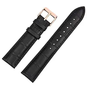 Ewatchaccessories 20mm Genuine Leather Watch Band Strap Fits CLASSIMA XL 8733 Black Rose Buckle