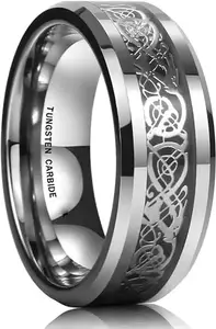 Women Black Silver Dragon Ring (IR568)