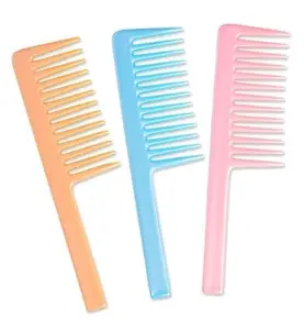 Wide Tooth Hair Comb with Long Handle Hairdressing Anti-Static Hair Brush Hair Styling Comb Shampoo Comb for Women and Girls Multicolor (Pack of 3)