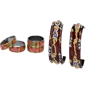 Somil Handmade Glass Bangles Combo | Simple Bangles For Women | Perfect For Daily, Puja & Celebrations, Pack Of 10, Multicolor, Maroon -N74