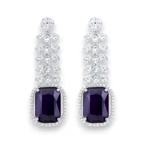 ACCESSHER Silver-Tone American Diamond Drop Earrings | Elegant Contemporary Dangle Earrings For Gift | Stylish & Lightweight Earrings for Women & Girls (Purple)
