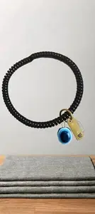 Evil Eye Charm Spiral Hair Tie Bracelet with Lock Pendant, Black