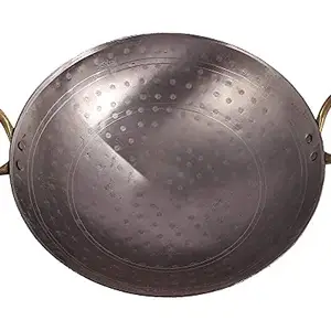 Shri Gaurangi Traditional Iron Matthar Deep Bottom Kadai Frying Pan for Cooking Fry Heavy Base Iron Kadhai with Handle Handmade Silver Color Induction Friendly 8 inch 1.5 Liter price in India.