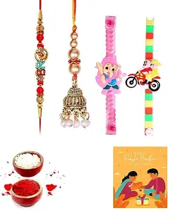 Shivshakti Exports Bhaiya Bhabhi and kids Rakhi Gift Set With Greeting Card and Roli Chawal - BB2KS181