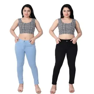 Women's High-Waist Skinny Jeans, Plus Size, Light Blue and Black, Stretch Denim (in, Numeric, 32, Regular, L.Blue,Black)